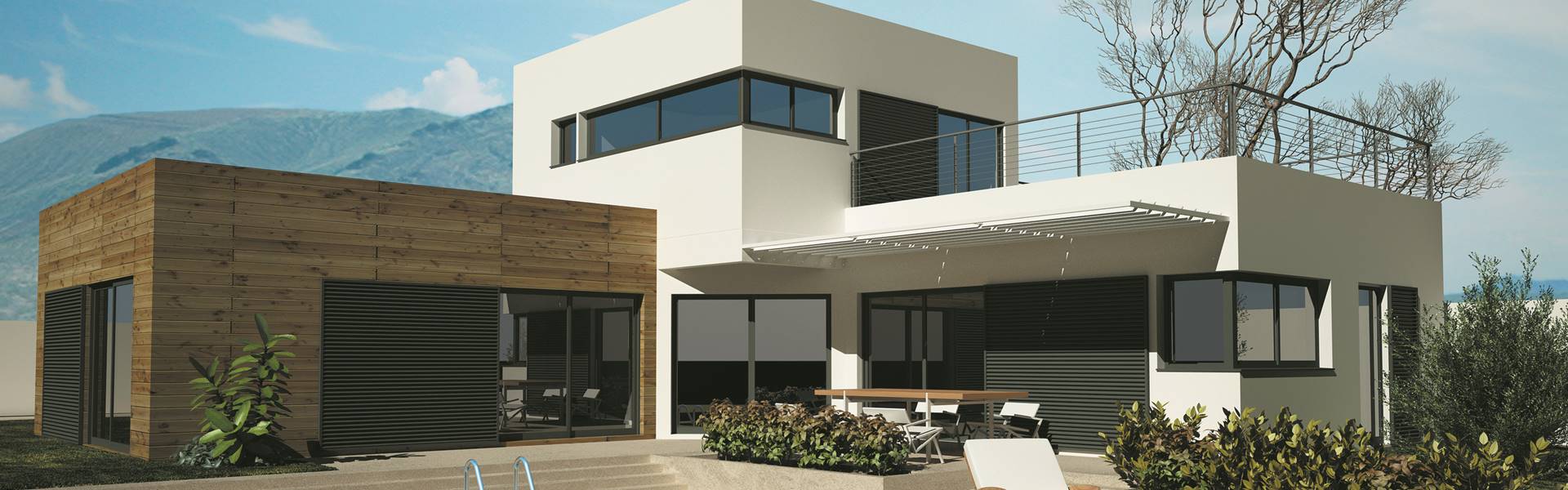Maison en bois avec piscine